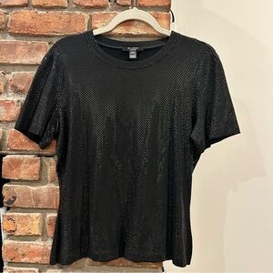 St. John Caviar Black Shimmer Sparkly Tee T-shirt Top Medium